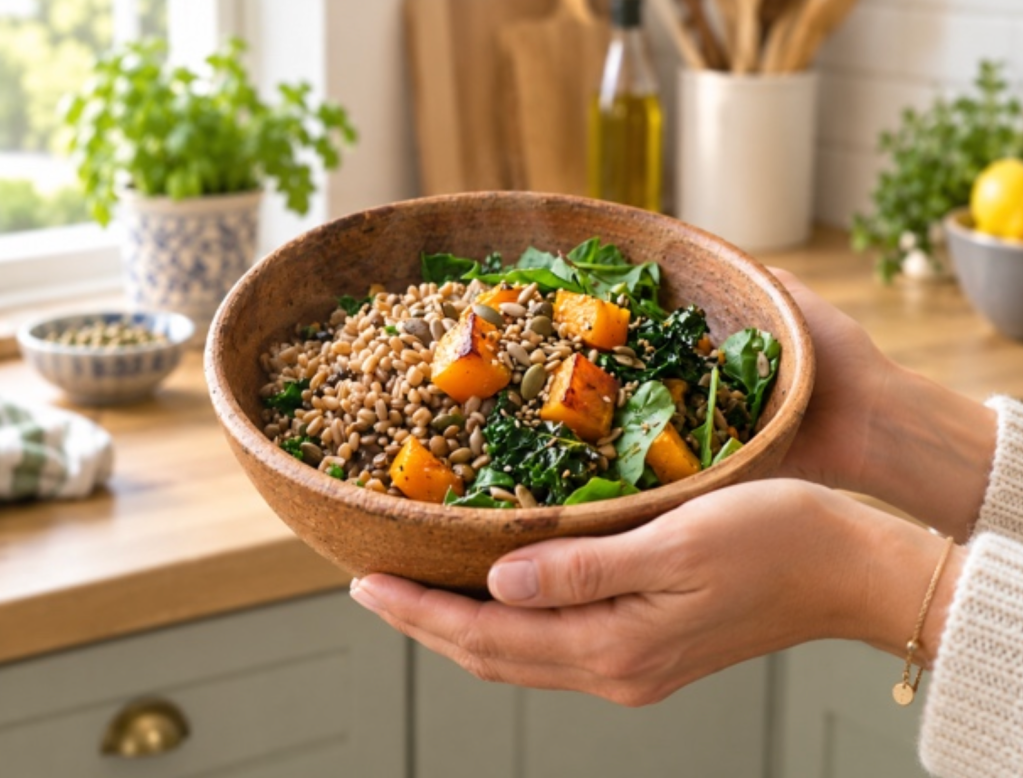 Autumn Roasted Vegetables, Puy Lentils and Harissa&nbsp;Dressing.
